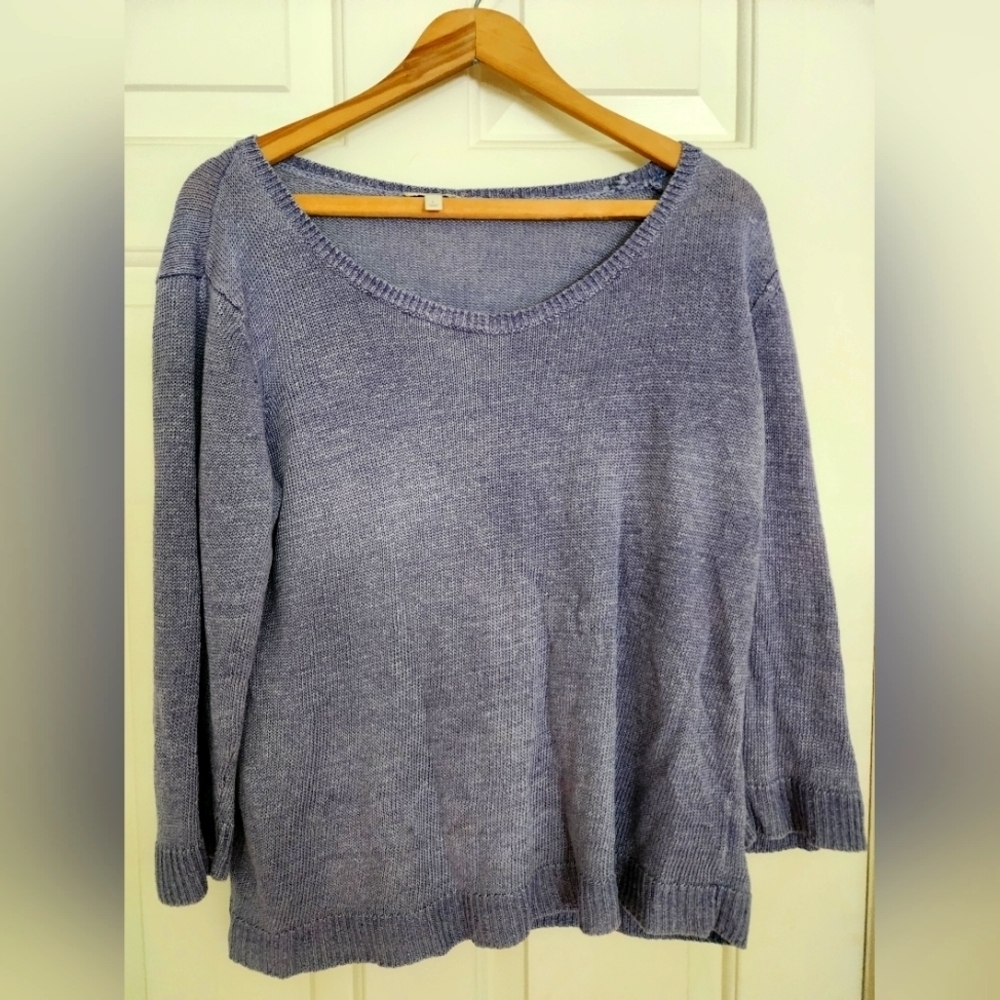 Talbots Linen Sweater Size Large Blue Mineral Washed Beach Boat Coastal Cottage